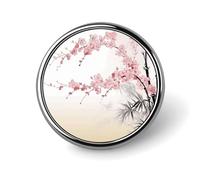 Bamboo And Cherry Blossoms Lapel Pins Metal Pin Badge Personalized Pinback Button Badges Classic Round Badge Recognition Enamel Lapel Pin for Jackets, Backpacks, Bags