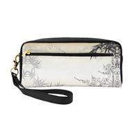Bamboo and Cherry Blossoms Tree Zen Double-Sided Printed Leather Portable Makeup Pouch-Multi-Purpose Cosmetic Bag, Pencil Case and Organizer for Women