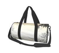 Bamboo and Cherry Blossoms Tree Zen Large Round Travel Duffle Bag, Full-Print Canvas Weekender with Padded Lining, Multiple Pockets,Detachable Shoulder Strap and Soft Leather Handles