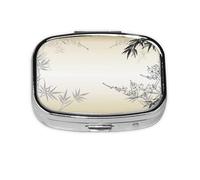 Bamboo and Cherry Blossoms Tree Zen Print Pill Box 2 Compartment Medicine Pill Case,Portable for Pocket Or Purse Pill Box Decorative Metal Medicine Organizer