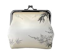 Bamboo and Cherry Blossoms Tree Zen Women's Leather Kiss-Lock Coin Purse,Double-Sided Full Print Pattern,Ultra-Fine Fiber Leather,Small Clutch Wallet for Cash,Cards,Coins