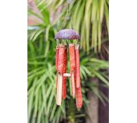 Bamboo and Coconut Shell Wind Chime, Red or Green Swirl, Fair Trade, Garden Decoration, 30cm or 50cm (Red, 30cm)