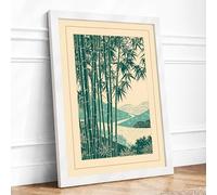 Bamboo and Distant Mountains Japandi Framed Wall Art Print A3 White