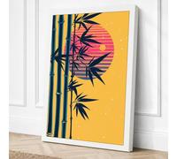 Bamboo and Rising Sun Japandi Canvas Wall Art Print 30x20 Inch (76 x 51 cm)