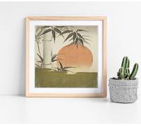 Bamboo and rising sun, Utagawa Kunimaru Stunning Framed Wall Art Picture Print Square - 45cm wide x 45cm high - Light Oak Frame