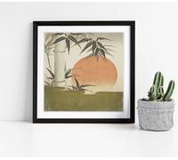 Bamboo and rising sun, Utagawa Kunimaru Stunning Framed Wall Art Picture Print Square - 45cm wide x 45cm high - Black Frame