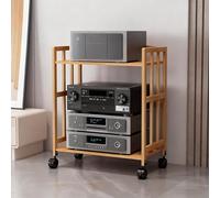 Bamboo Audio Rack - Rolling AV Media Stand with 2 Tiers and Adjustable Shelves for HiFi Equipment, Open Design for Turntables and Records