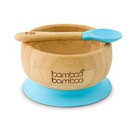Bamboo Baby Bowl and Spoon Set - Suction Bowl with Silicone Ring, Toddler Bowls for Weaning, 6+ Months (Blue)