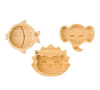 Bamboo Baby Plate Set - Tiny Weaning Plate Trio (Fish, Hedgehog, Elephant)
