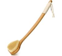 Bamboo Back Scrubber for Shower, with Curved Long Handle, Stiff Natural Boar Bristles for Men and Women, Deep Cleansing & Exfoliating, Anti-Slip Grip for Wet or Dry Brushing (Brown)