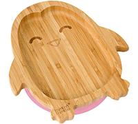 bamboo bamboo Baby and Toddler Plate for Feeding and Weaning, Bamboo Penguin Plate with Secure Suction, Suction Plates for Babies from 6 Months (Penguin, Pink)