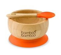 bamboo bamboo Baby Bowl and Spoon Set for Weaning, Bowl with Silicone Suction Ring, Toddler Bowls with Baby Spoon for Babies from 6 Months (Orange)
