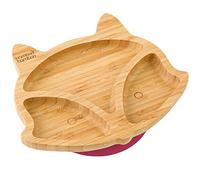 bamboo bamboo Baby Plate and Toddler Plate, Suction Plate for Feeding and Weaning, Bamboo Fox Plate with Secure Suction, Suction Plates for Babies from 6 Months (Fox, Cherry)