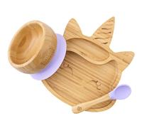 bamboo bamboo Baby Plate & Baby Bowl Weaning Set, Suction Plate and Bowl for Feeding and Weaning, Bamboo Unicorn Plate, Toddler Bowl & Baby Spoon, Suction Plates for Babies from 6 Months (Lilac)
