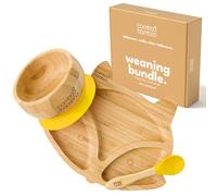 bamboo bamboo Baby Plate & Bowl Weaning Set with Secure Suction for Feeding and Weaning, Bamboo Fox Plate, Toddler Bowl & Baby Spoon, Suction Plates for Babies from 6 Months (Fox, Yellow)