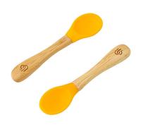 bamboo bamboo ® Baby Weaning Spoons Set of 2 | Bamboo with Soft Silicone Tips | Ergonomic Easy Grip Handles | BPA-Free (Set of 2, Yellow)