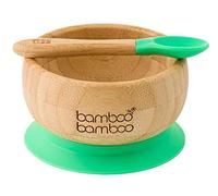 bamboo bamboo ® Easy Feed Baby Suction Bowl and Matching Spoon Set, Stay Put Feeding Bowl, Natural Bamboo (Green)