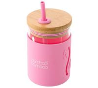 bamboo bamboo Sippy Cup, Straw Cups for Toddlers, Glass Jar with Bamboo Lid & Silicone Impact Sleeve, Perfect for Drinks & Smoothies, 350ml Capacity Baby Cup for Transitioning Toddlers (Pink)