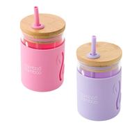 bamboo bamboo Sippy Cup, Straw Cups for Toddlers, Glass Jar with Bamboo Lid & Silicone Impact Sleeve, Perfect for Drinks & Smoothies, 350ml Capacity Baby Cup for Transitioning Toddlers (Pink/Lilac)