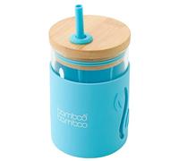 bamboo bamboo Sippy Cup, Straw Cups for Toddlers, Glass Jar with Bamboo Lid & Silicone Impact Sleeve, Perfect for Drinks & Smoothies, 350ml Capacity Baby Cup for Transitioning Toddlers (Blue)