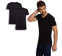 Bamboo Basics - Men's Bamboo T-Shirt - Velo - V-Neckline - 2 Pack - Extra Long - Extra Soft and Breathable - Black