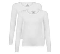 Bamboo Basics Women's T-Shirt, Pack of 2 - Lara Long-Sleeved Undershirt, Round Neck, Plain, White, M