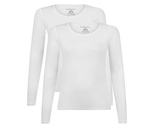 Bamboo Basics Women's T-Shirt, Pack of 2 - Lara Long-Sleeved Undershirt, Round Neck, Plain, White, M