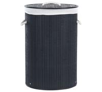 Laundry Basket SANNAR Bamboo Black 75 L