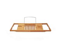 Bamboo Bath Caddy Tray with Wine Holder & Book Stand - Adjustable Shelf for Relaxing Spa Experience