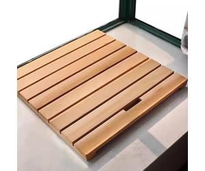 Bamboo Bath Mat Multipurpose Recular Water-Resistant Shower & Kitchen Mat Slatted Duckboard Design Non-Slip Feet & Handle 45x70cm/18x28in