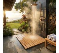 Bamboo Bath Mat Premium Wooden Shower Mat with Non-Slip Grip & Quick Drainage - Luxury Bathroom Floor Mat for Indoor/Outdoor Tub, Shower & Spa Areas(Light brown,50x50cm)