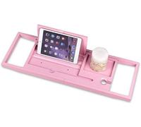 Bamboo Bath Tray Caddy for Bathtub - Adjustable Reading Shelf with Extending Sides Mug/Wineglass/Smartphone Holder Detachable Sliding Tray for eBook/Tablet