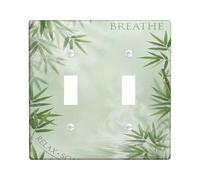 Bamboo Bathroom Double Light Switch Cover Plate, Zen Natural Text Leaves Spring Green Plastic Standard Size Decorative Wall Plates for Living Room Bedroom Home Office Decor