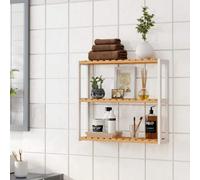 Bamboo Bathroom Shelf, 3-Tier Adjustable Plants Rack, Wall-Mounted Or Stand, Room, Balcony, Kitchen, Natural And White