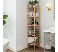 Bamboo Bathroom Shelf, 5-Tier Freestanding Narrow Shelf Unit, Multifunctional Storage Shelf, Natural