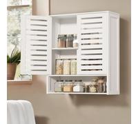 Bamboo Bathroom Wall Storage Cabinet Organiser With Double Door Rafaelo Mobilia White One Size