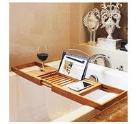 Bamboo Bathtub Caddy Tray Extendable Luxury Spa Organizer with Folding Sides Natural Ecofriendly Wood Integrated Tablet Smartphone Wine Book Holders