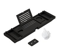 Bamboo Bathtub Tray Bath Tub Caddy with Expandable Handles Wine Glass Phone Holder Book Stand for Bathroom Luxury Spa Wooden Bath Table Board for Reading Laptop Over The Clawfoot tub Black