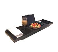 Bamboo Bathtub Tray with Extendable Sides and Reading Rack Wooden Spa Bath Tub nizer for Canddy Books and Bathroom Storage