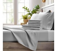 Bamboo Bay Luxuriöse Bambus-Bettlaken, Split King-Size-Bett, 7-teilig, ultraweich, für heiße Schläfer - 100 % Bio-Bambus, passend für bis zu 40.6 cm tiefe Tasche, Hellgrau