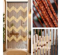 Bamboo Beaded Door Curtain Wooden Hanging Screen Blind Fly Insect Fly Insect Room Divider for Doors Doorways Window Home Privacy Decoration Panel Wave