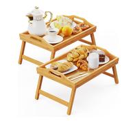 Bamboo Bed Tray Table Pack Of 2 With Foldable Legs And Handles Breakfast Tray MANTRARAJ Natural 2 Pack