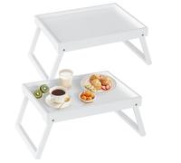 Bamboo Bed Tray Table with Folding Leg, Breakfast in Bed Tray for Kitchen,Eating,TV Table, Laptop Computer,Snack,Sofa or Working, Laptop Desk (White)