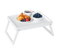 Bamboo Bed Tray Table with Folding Leg, Breakfast Tray for Eating Kitchen Serving, Food, Sofa, Snacking or Working, Laptop Desk Dinner(White)