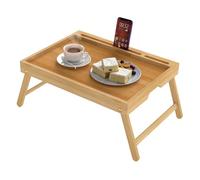 Bamboo Bed Tray Table with Folding Legs, Breakfast Tray for Bed & Sofa, Laptop Desk with Phone & Tablet Holder, Foldable Lap Tray for Eating & Working