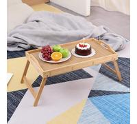 Bamboo Bed Tray Table with Handles & Foldable Legs - Portable Lightweight Lap Desk for Breakfast, Lunch, Dinner, Serving - Adjustable Wooden Laptop Stand for Sofa, Floor, or Bed