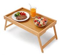 Bamboo Bed Tray with Folding Legs, Multipurpose Breakfast Bed Table Tray Laptop Stand for Eating, TV Table, Laptop Desk, Snack and Work Station (Wood)