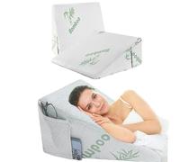 Bamboo Bed Wedge Pillow for Bed & Sofa - Memory Foam Ergonomic Neck Backrest Support Sleep Pillow | Antibacterial, Breathable Stay Cool with Left Side Pockets For Relaxing or Reading