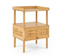 Bamboo Bedside Table Flip Door Shelf Natural