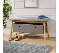 Bamboo Bench Grey Padded Seats 2 Pull Out Fabric Storage Boxes Hallway Home Source Light Tan One Size